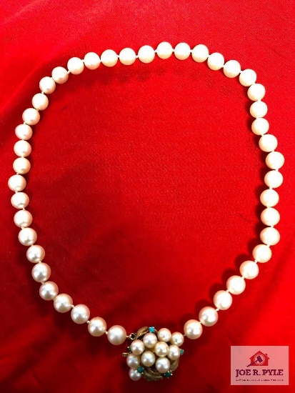 16" Pearl Strand - 8 - 8.5 mm - A quality - Yellow Gold Catch with Pearls and Turquoise