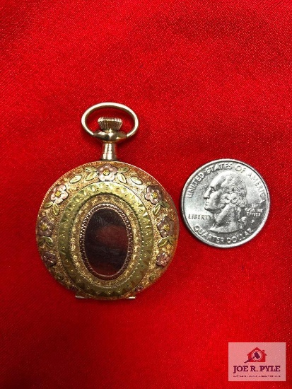 Ladies Elgin Tri Colored Hunters gold filled case fancy porcelain dial 15 jewels
