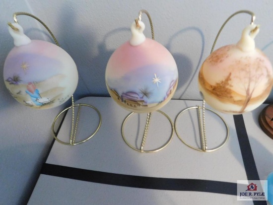 3 Hand Painted Blown Glass Ornaments