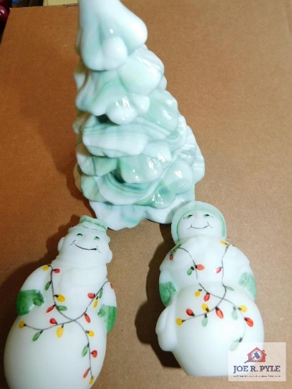 2 Hand Painted Snowmen & Tree