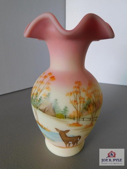 Pink Satin Burmese Crimped Vase #365 of 1500 Signed 2006