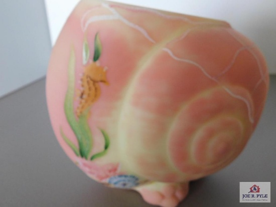 Pink Satin Sea Shell Vase Burmese Frank Fenton Memorial #285 SIGNED