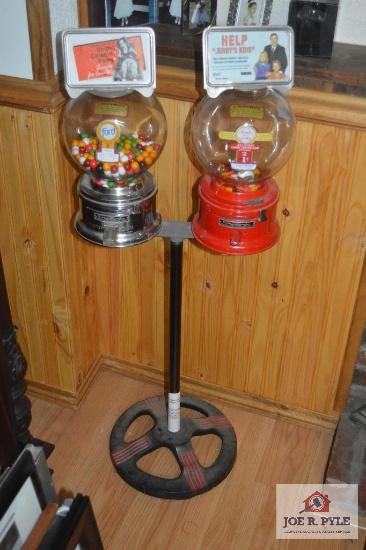 Ford Twin Gumball Machines On Stand With Toppers