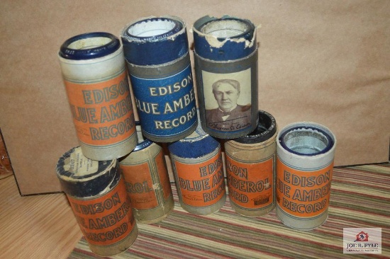 Lot Of 8 Blue Edison Cylinder Record, (1) Columbia Blue Cylinder Record