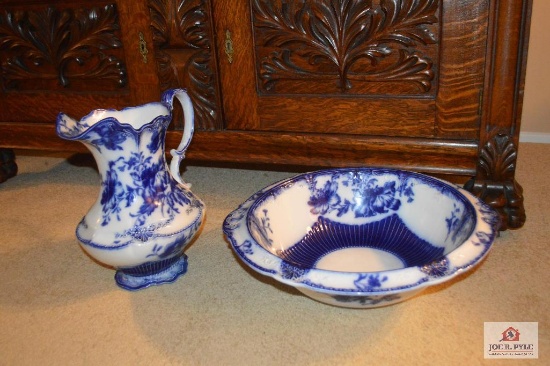 Atlas English Flow Blue Pitcher And Bowl Set