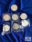 SEVEN US SILVER EAGLE COINS UNGRADED, VARIOUS YEARS