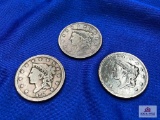THREE US ONE CENT COINS: 1836, (2) 1838