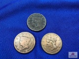 THREE US ONE CENT COINS: 1840, (2) 1842