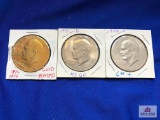 THREE US EISENHOWER HALF DOLLAR COINS: 1977-D, 1971-D, 1976 (GOLD TONE)