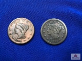 TWO US ONE CENT COINS: 1843, 1845