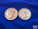 TWO US ONE CENT COINS: (2) 1849