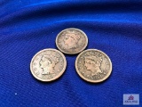 THREE US ONE CENT COINS: (2) 1850, 1851