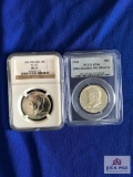 TWO 1966 KENNEDY HALF DOLLARS: (1) GRADED MS65, (1) UNGRADED