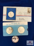 FOUR STERLING SILVER COINS: (3) HISTORY OF THE US PROOFS, (1) MARK TWAIN TOKEN