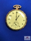 ELGIN OPEN FACE 17-JEWEL POCKET WATCH WITH PLASTIC BOX