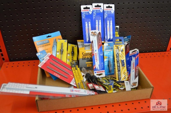 Flat of tools to include drill bits, saw blades, screwdrivers, etc.
