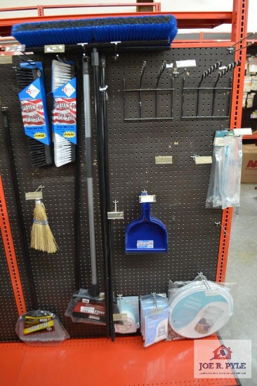1 lot of Brooms, dust pans, laundry hampers, etc