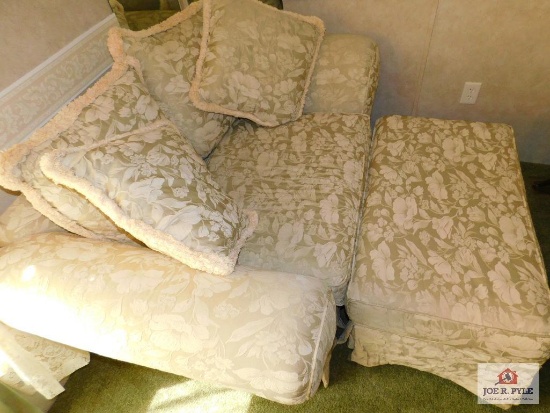 Broyhill (Brocade fabric) love seat and ottoman