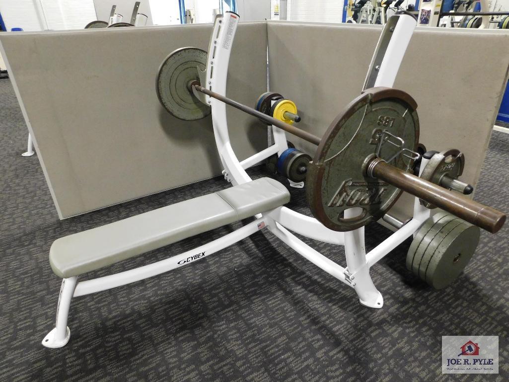 Cybex Weight Bench W Weights Bar 45 And Assorted Weights