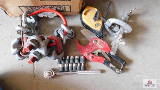 Box of sockets, tools, hardware and truck side step