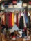 Contents of closet: clothing, shoes, hats, walker, etc. (closet extends into living room)
