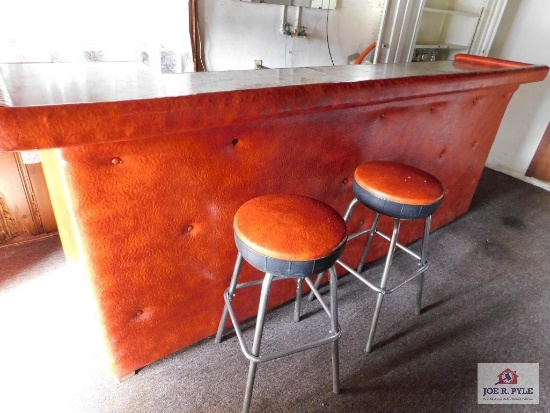 Vinyl Covered Bar and 2 Stools 9 1/2 ft x 2ft x 45" w/ header