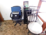 Lot - 3 chairs, shredder, filing cabinet, and hanging folders