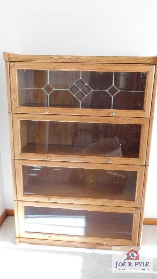 54x37x13 Modern Oak Stacking Bookcase with Leaded Glass