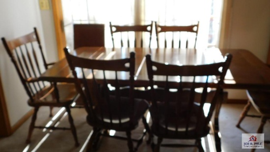 70x28x37 Ethan Allen Trestle Table - 6 Chairs / 2 Leaves