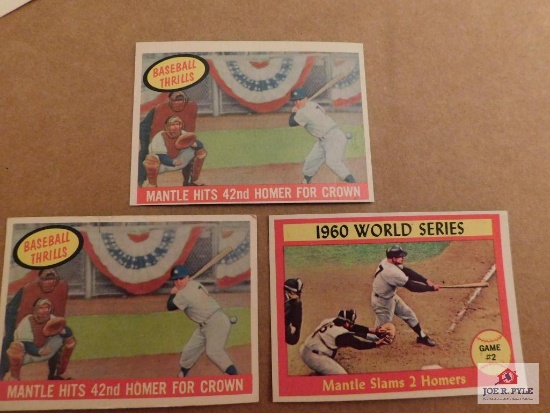 Two 1959 Topps Mantle Hits 42nd for Crown and Topps 1960 World Series Mantle cards