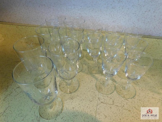 Wheel cut water and wine glasses