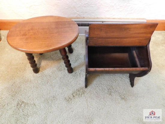 Foot stool, wood sewing box