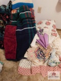 Crocheted items, blankets, vintage linens