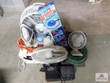 Fans, heaters, iron extension cord, new garden hose