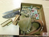 Leather pouch, turkey call, knife & sheath