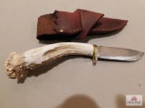 Handmade knife by Marvin Wotring - Deer antler handle, Damascus blade