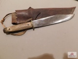 Handmade throwing knife by Marvin Wotring with stag handle & leather sheath