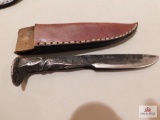RR spike knife with leather sheath