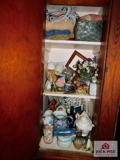 2 small closets, contents, lamps, pitchers, baskets, rugs