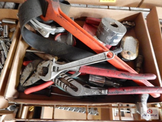 1 lot of tools pliers, strap wrenches, etc.