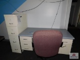 Metal Office Desk Rolling Chair and 4 Drawer Filing Cabinet