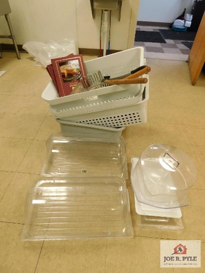 Todays country cooking, cookbooks, storage baskets, bread bins, large knife and utensils
