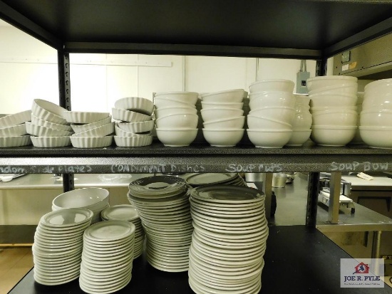 Large collection of dinner plates, side plates, soup cups and bowls