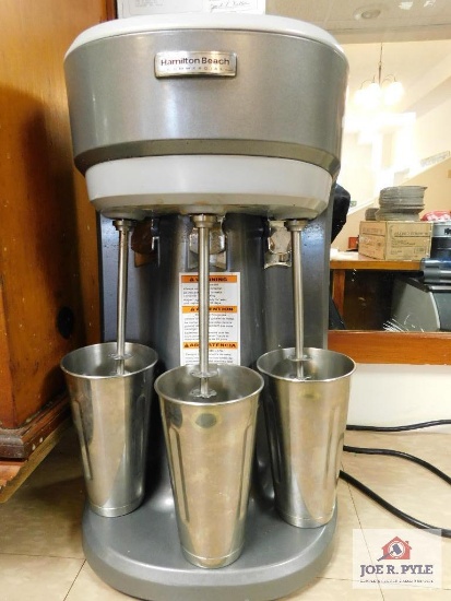 Hamilton Beach Commercial Triple Spindle Drink Mixer with 3 stainless steel mixing cups
