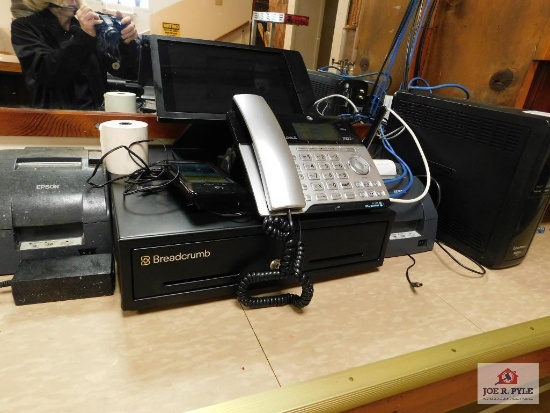 Breadcrumb cash drawer with iPad display, Epson ticket printer, Cyber Power 1500VA AVR, Tat Phone
