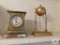 Gold clock w/ key brass & silver fancy clock