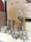 Pewter candlesticks, candle holder with globe and bowls