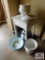 Side table with porcelain pot and graniteware pieces