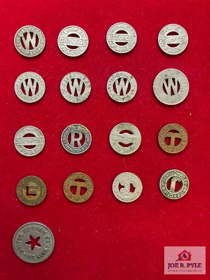 (8) Washington D.C. Fare Tokens (1) Weston Bus Line Token (1) Rochester Trasit Corp. Token (2) St.