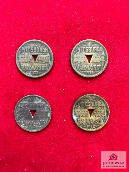 (4) Pittsburgh Railway Co. Fare Tokens 1922